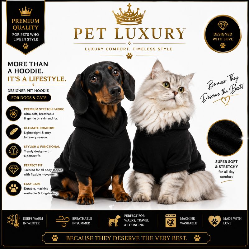 Pet Luxury Designer Dog Hoodie Shirt – Black