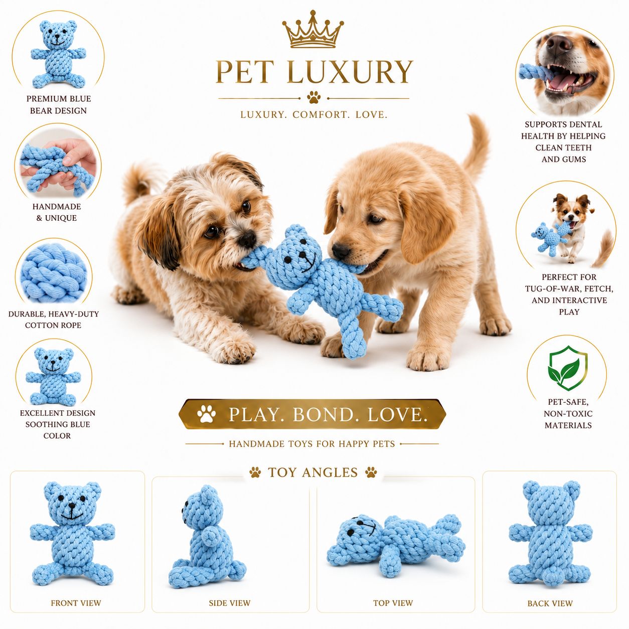 Pet Luxury™ Blue Cuddle Buddy Rope Toy