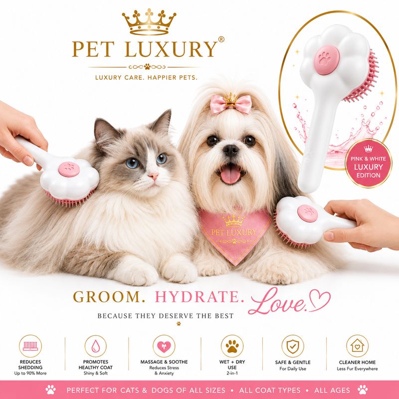 Pet Luxury Paw Comfort Hair Brush for Cats & Dogs | Self-Cleaning Slicker Brush with Massage Pins | Pink & White Pet Luxury Paw Comfort Hair Brush for Cats & Dogs | Self-Cleaning Slicker Brush with Massage Pins | Pink & White