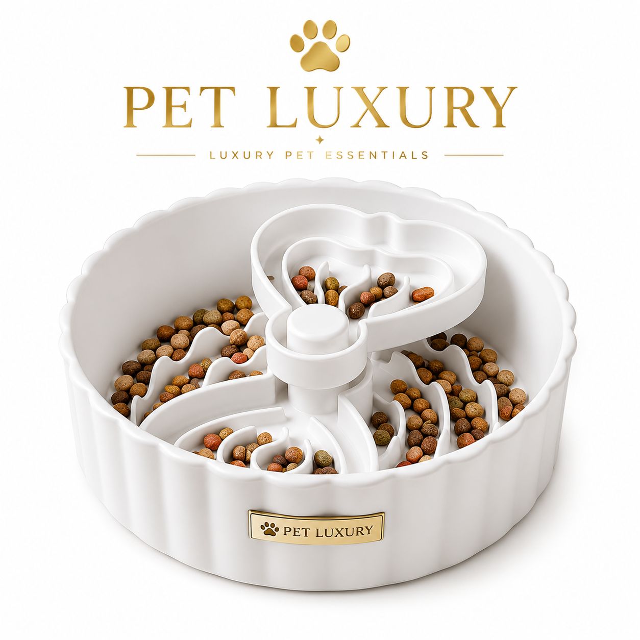 Slow Feeder Dog Bowl for Fast Eaters | Cat & Dog Puzzle Food Bowl | Non-Slip, Anti-Bloat - Pet Luxury White