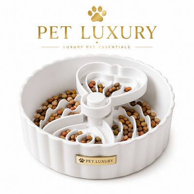 Slow Feeder Dog Bowl for Fast Eaters | Cat & Dog Puzzle Food Bowl | Non-Slip, Anti-Bloat - Pet Luxury White