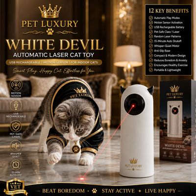 White Devil Automatic Laser Cat Toy - USB Rechargeable Interactive Pet Toy with Motion Sensor for Indoor Cats