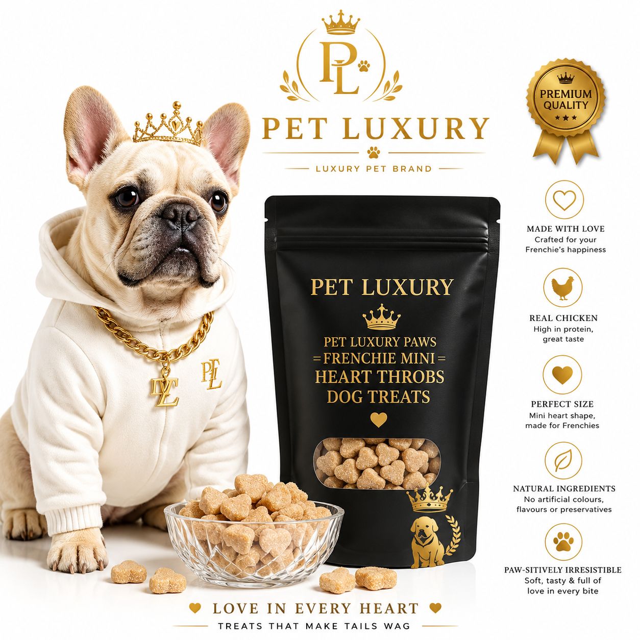 For Frenchies: Pet Luxury Paws Frenchie Mini Heart Throbs Dog Treats For Frenchies: Pet Luxury Paws Frenchie Mini Heart Throbs Dog Treats