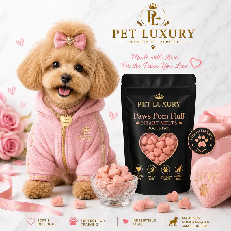 Pet Luxury Paws Pom Fluff Heart Melts Dog Treats Pet Luxury Paws Pom Fluff Heart Melts Dog Treats
