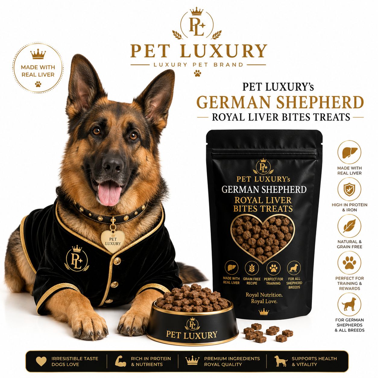 PET LUXURY’s German Shepherd Royal Liver Bites Treats PET LUXURY’s German Shepherd Royal Liver Bites Treats