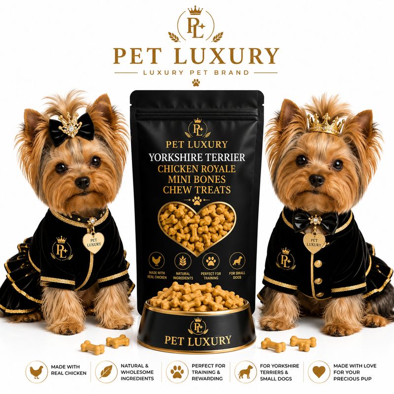 PET LUXURY Yorkshire Terrier Chicken Royale Mini Bones Chew Treats PET LUXURY Yorkshire Terrier Chicken Royale Mini Bones Chew Treats