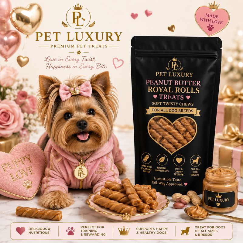 Pet Luxury Peanut Butter Royal Rolls Treats – Soft Twisty Chews for All Dog Breeds Pet Luxury Peanut Butter Royal Rolls Treats – Soft Twisty Chews for All Dog Breeds