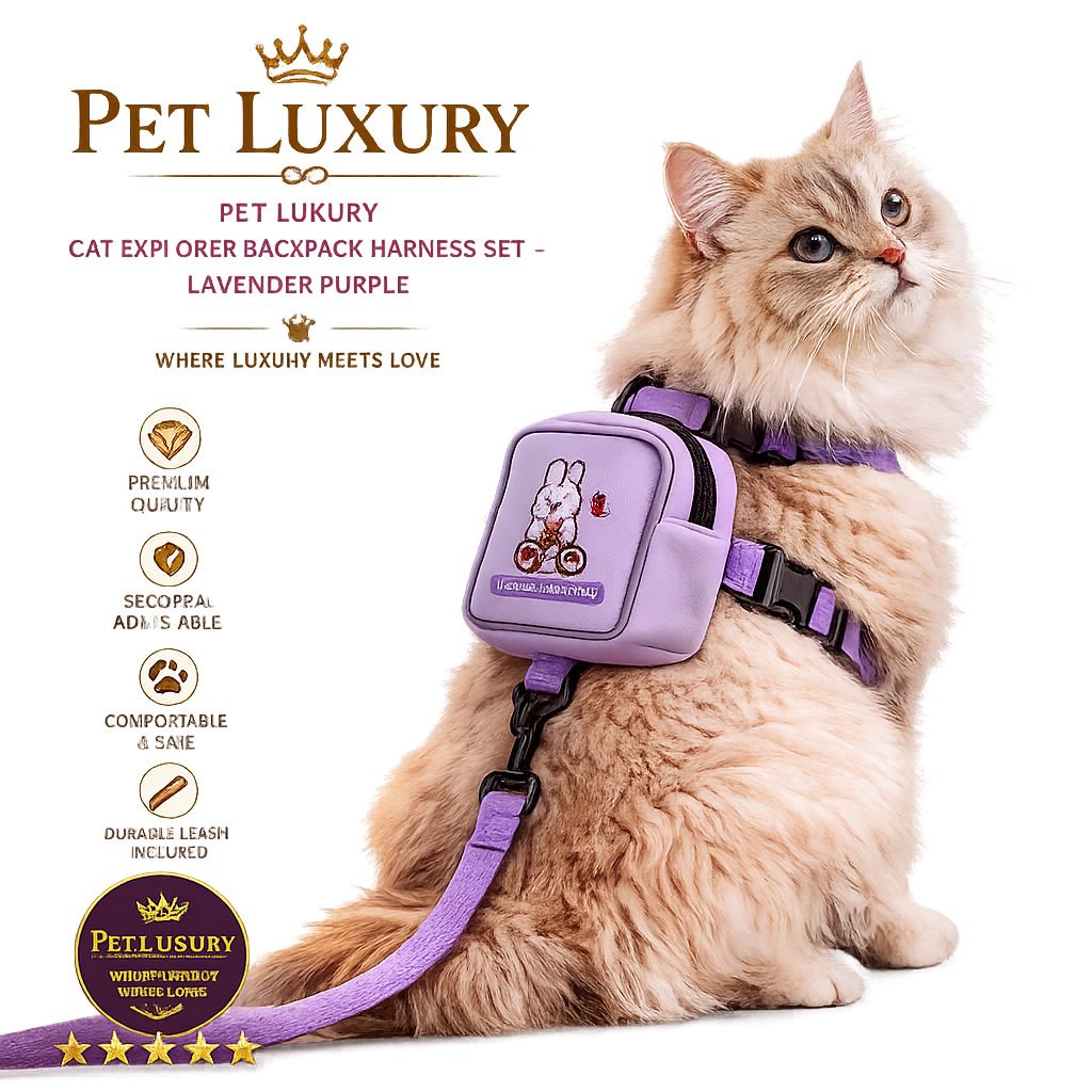 PET LUXURY | Cat Explorer Backpack Harness Set – Lavender Purple PET LUXURY | Cat Explorer Backpack Harness Set – Lavender Purple