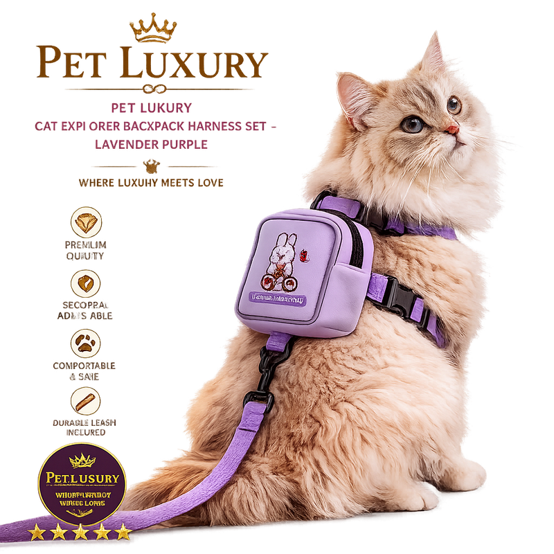 PET LUXURY | Cat Explorer Backpack Harness Set – Lavender Purple PET LUXURY | Cat Explorer Backpack Harness Set – Lavender Purple