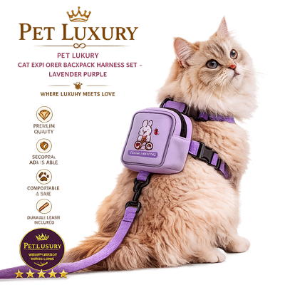PET LUXURY | Cat Explorer Backpack Harness Set – Lavender Purple PET LUXURY | Cat Explorer Backpack Harness Set – Lavender Purple
