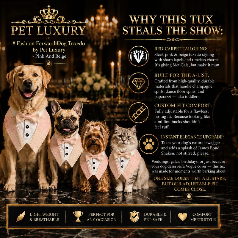 Fashion Forward Dog Tuxedo by Pet Luxury - Pink And Beige