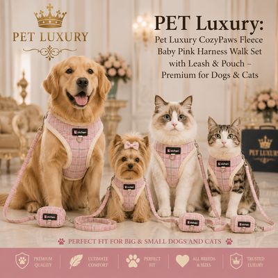 Pet Luxury CozyPaws Fleece Baby Pink Harness Walk Set with Leash & Pouch – Premium for Dogs & Cats