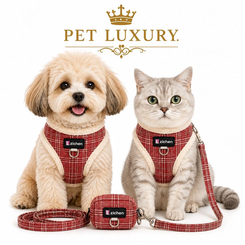 Pet Luxury CozyPaws Fleece Red Harness Walk Set with Leash & Pouch – Premium for Dogs & Cats Pet Luxury CozyPaws Fleece Red Harness Walk Set with Leash & Pouch – Premium for Dogs & Cats