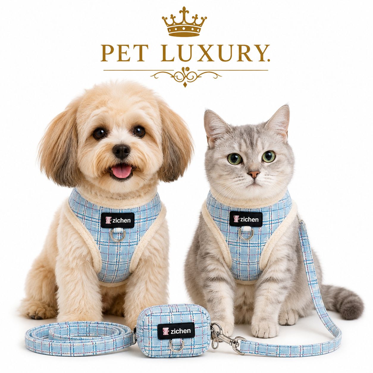 Pet Luxury CozyPaws Fleece Baby Blue Harness Walk Set with Leash & Pouch – Premium for Dogs & Cats Pet Luxury CozyPaws Fleece Baby Blue Harness Walk Set with Leash & Pouch – Premium for Dogs & Cats