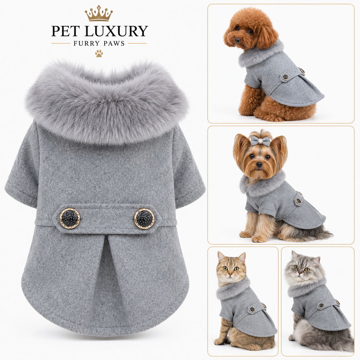 Pet Luxury New York Fashion Furry Dog Jacket - Gray Pet Luxury New York Fashion Furry Dog Jacket - Gray
