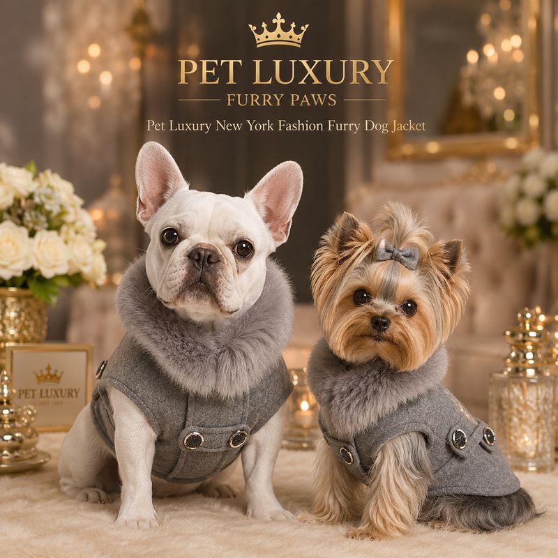 Pet Luxury New York Fashion Furry Dog Jacket - Gray