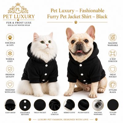 Pet Luxury – Fashionable Furry Pet Jacket Shirt – Black Pet Luxury – Fashionable Furry Pet Jacket Shirt – Black