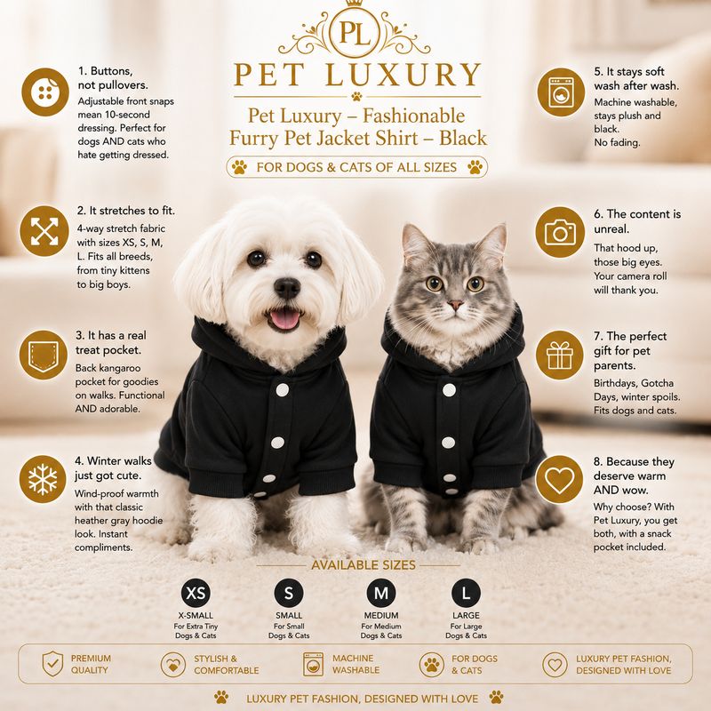 Pet Luxury – Fashionable Furry Pet Jacket Shirt – Black