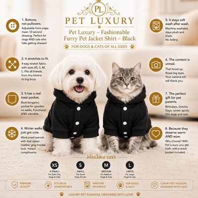 Pet Luxury – Fashionable Furry Pet Jacket Shirt – Black