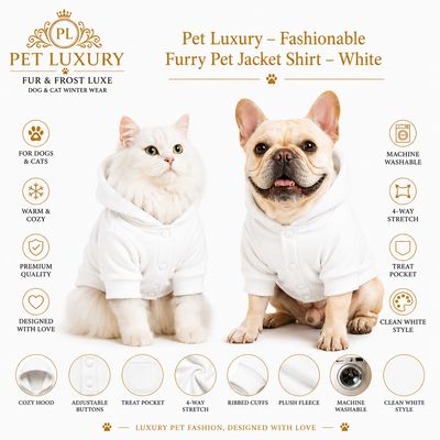 Pet Luxury – Fashionable Furry Pet Jacket Shirt – Classic White Pet Luxury – Fashionable Furry Pet Jacket Shirt – Classic White