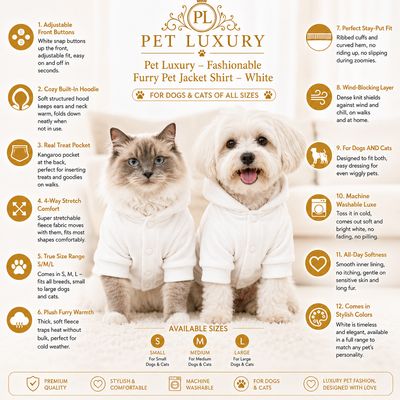 Pet Luxury – Fashionable Furry Pet Jacket Shirt – Classic White