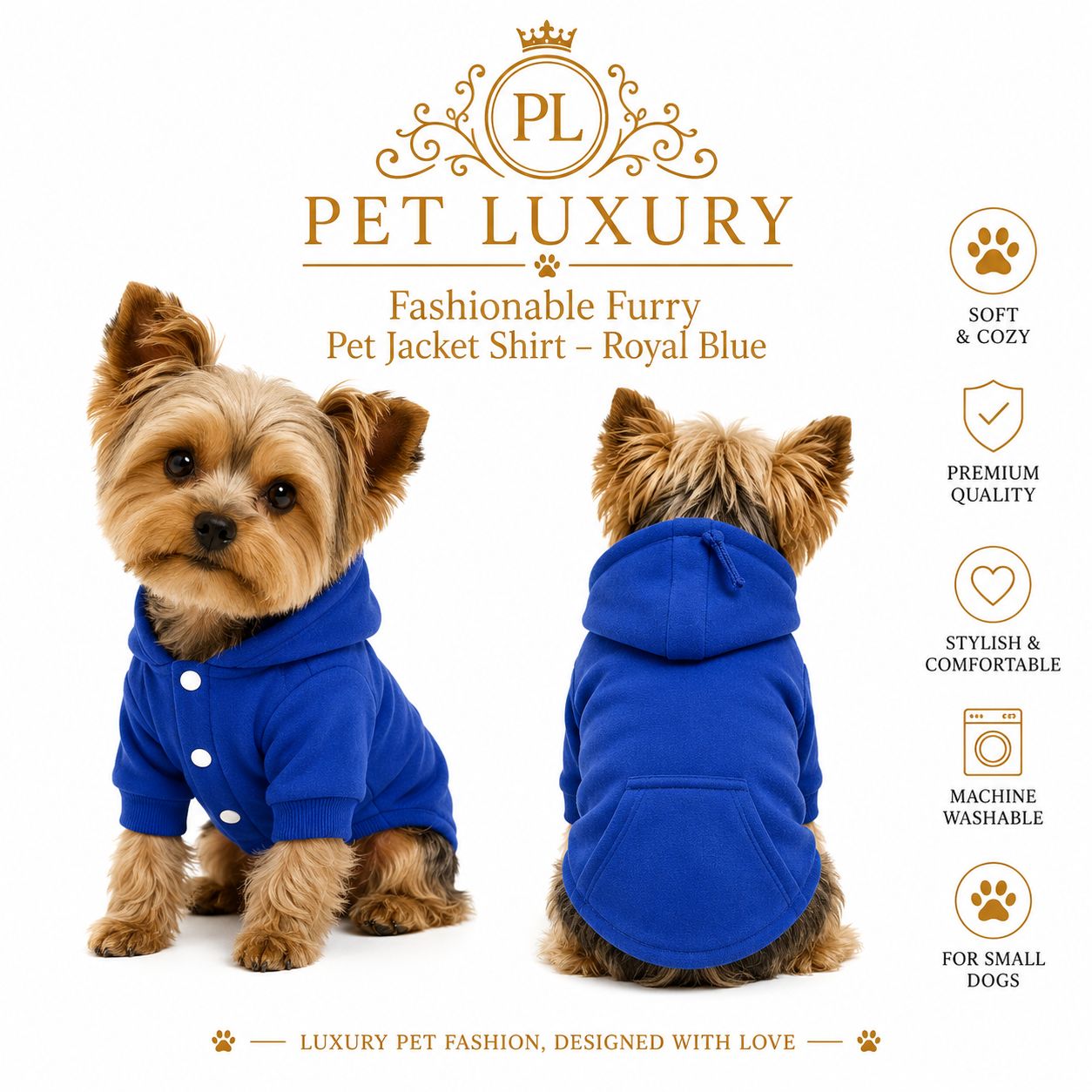 Pet Luxury – Fashionable Furry Pet Jacket Shirt – Royal Blue Pet Luxury – Fashionable Furry Pet Jacket Shirt – Royal Blue