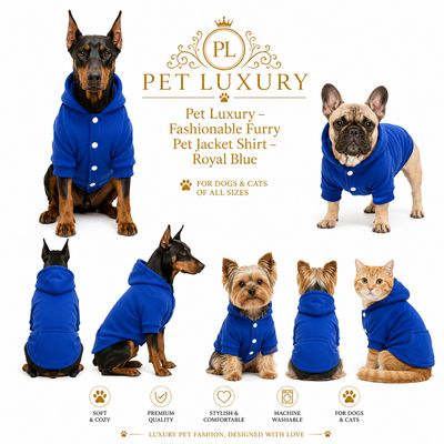 Pet Luxury – Fashionable Furry Pet Jacket Shirt – Royal Blue Pet Luxury – Fashionable Furry Pet Jacket Shirt – Royal Blue