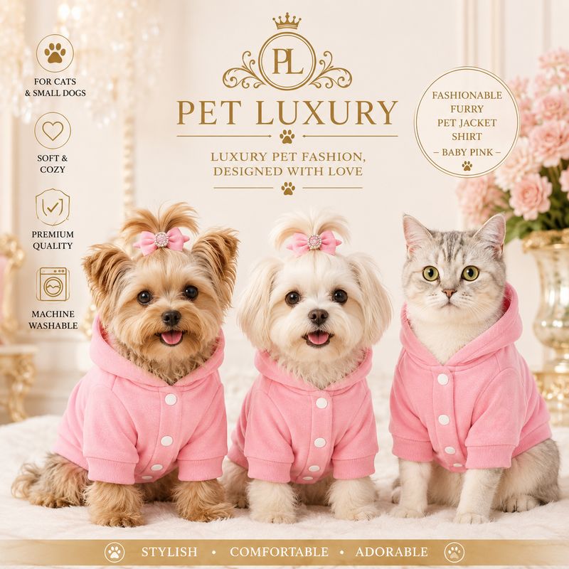 Pet Luxury – Fashionable Furry Pet Jacket Shirt – Baby Pink