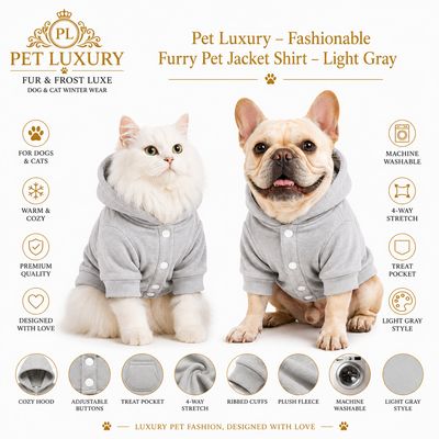 Pet Luxury – Fashionable Furry Pet Jacket Shirt – Light Gray Pet Luxury – Fashionable Furry Pet Jacket Shirt – Light Gray