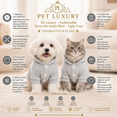 Pet Luxury – Fashionable Furry Pet Jacket Shirt – Light Gray