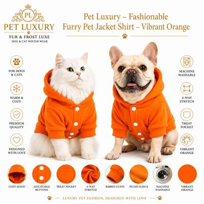 Pet Luxury – Fashionable Furry Pet Jacket Shirt – Vibrant Orange
