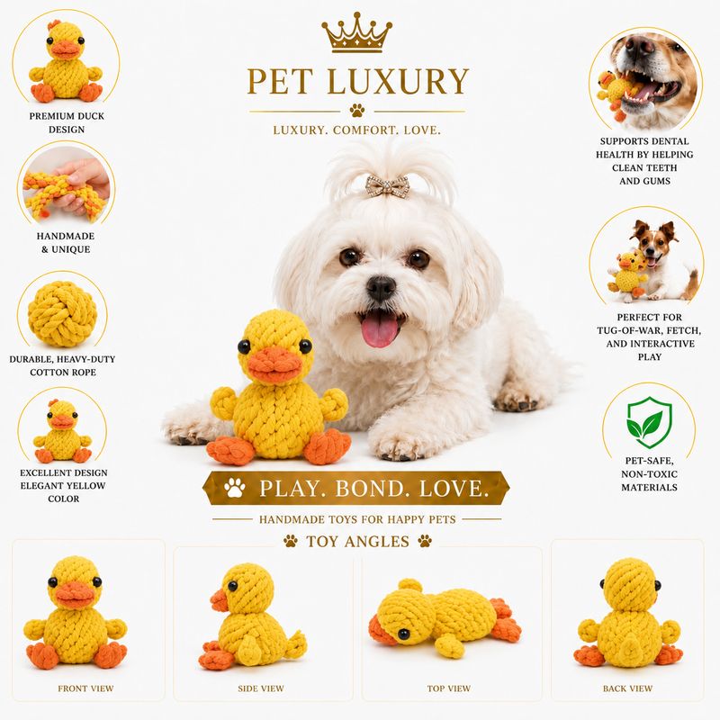Pet Luxury Yellow Duck Rope Chew Toy – Premium Rope Chew Pet Luxury South Africa