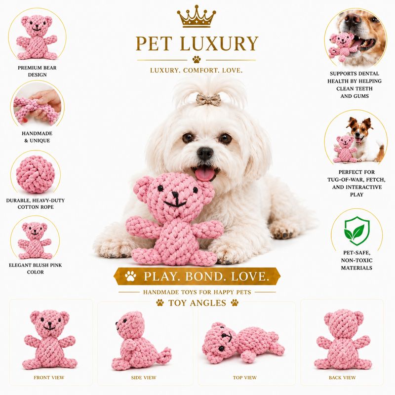 Pet Luxury Blush Belle Bear – The Rosé Rope Teddy