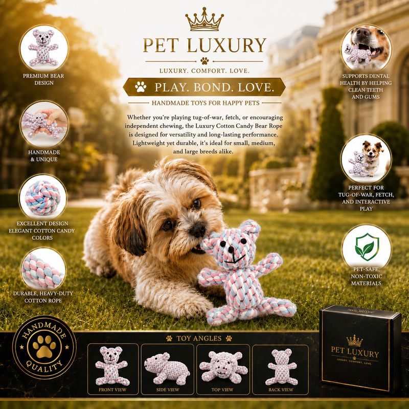 Pet Luxury Cotton Candy Bear Dog Rope Chew Toy – Premium Rope Chew