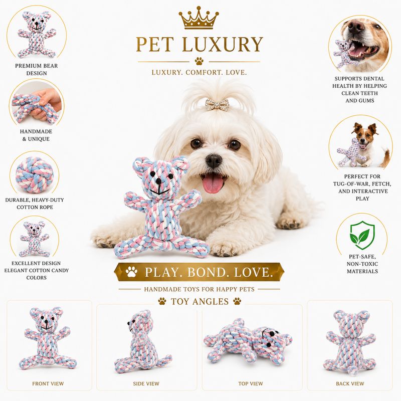 Pet Luxury Cotton Candy Bear Dog Rope Chew Toy – Premium Rope Chew