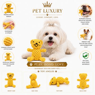 Pet Luxury Yellow Hand Made Rope Bear Dog Toy – Premium Rope Chew Pet Luxury Yellow Hand Made Rope Bear Dog Toy – Premium Rope Chew