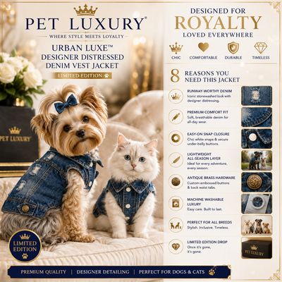 Pet LUXURY Urban Luxe™ Distressed Denim Cat Vest – Limited Edition