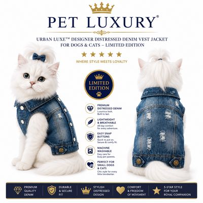 Pet LUXURY Urban Luxe™ Distressed Denim Cat Vest – Limited Edition