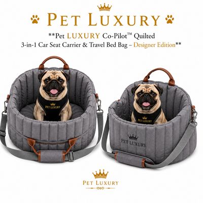 Pet LUXURY Co-Pilot™ Quilted 3-in-1 Car Seat Carrier & Travel Bed Bag – Designer Edition - Gray Pet LUXURY Co-Pilot™ Quilted 3-in-1 Car Seat Carrier & Travel Bed Bag – Designer Edition - Gray