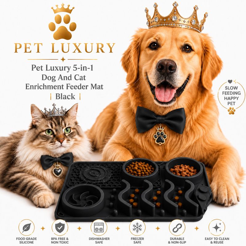 Pet Luxury 5-in-1 Dog And Cat Enrichment Feeder Mat | Black Pet Luxury 5-in-1 Dog And Cat Enrichment Feeder Mat | Black