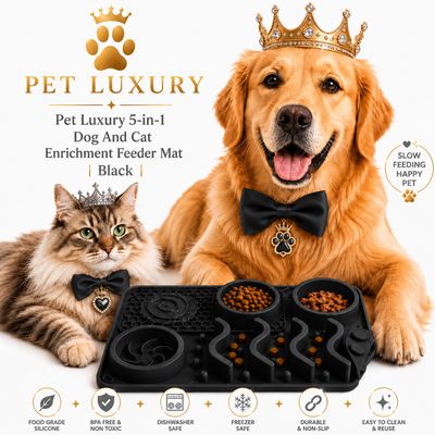 Pet Luxury 5-in-1 Dog And Cat Enrichment Feeder Mat | Black Pet Luxury 5-in-1 Dog And Cat Enrichment Feeder Mat | Black