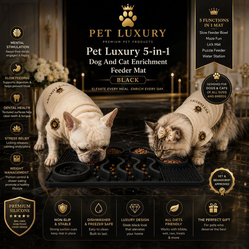 Pet Luxury 5-in-1 Dog And Cat Enrichment Feeder Mat | Black