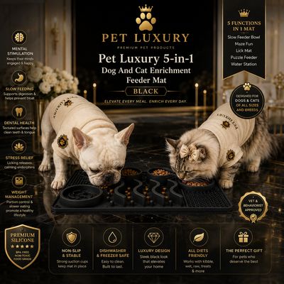 Pet Luxury 5-in-1 Dog And Cat Enrichment Feeder Mat | Black