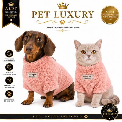 Pet Luxury Fluffy A-List Dog & Cat Jersey Shirt with Harness Clip – Peach | 2-in-1 Winter Sweater for Easy Walks Pet Luxury Fluffy A-List Dog & Cat Jersey Shirt with Harness Clip – Peach | 2-in-1 Winter Sweater for Easy Walks