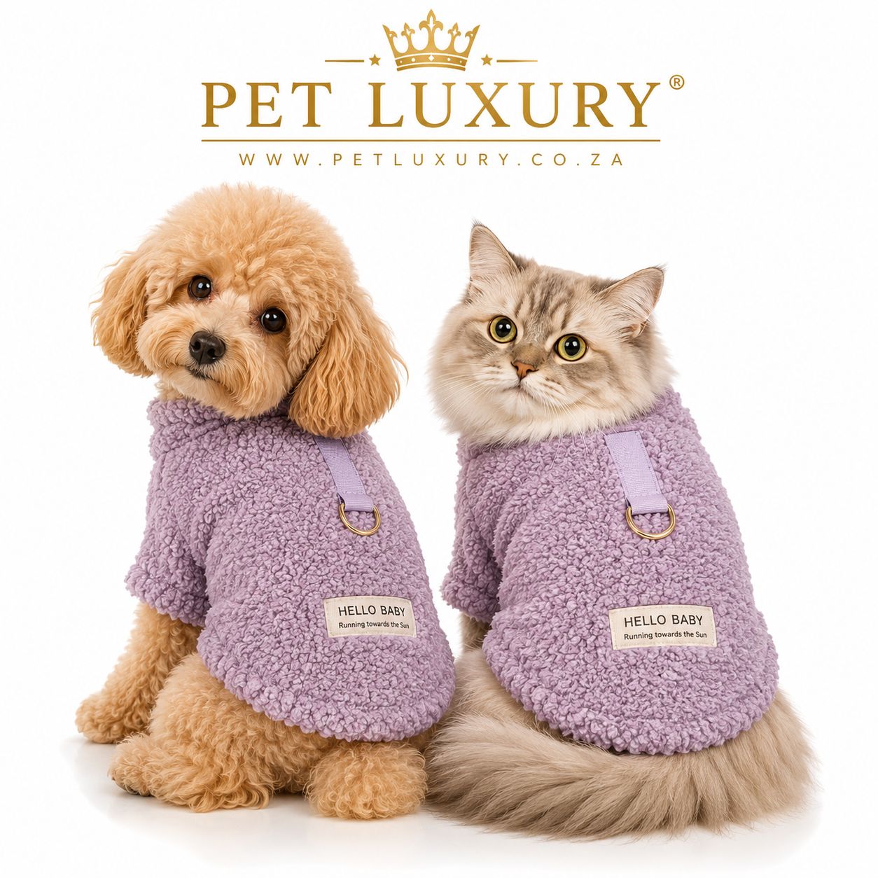Pet Luxury Fluffy A-List Dog & Cat Jersey Shirt with Harness Clip – Purple | 2-in-1 Winter Sweater for Easy Walks