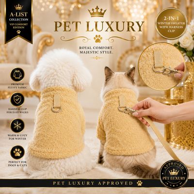 Pet Luxury Fluffy A-List Dog & Cat Jersey Shirt with Harness Clip – Yellow | 2-in-1 Winter Sweater for Easy Walks