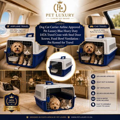 Dog Cat Carrier Airline Approved - Pet Luxury Blue Heavy Duty IATA Travel Crate with Steel Door Screws, Food Bowl Ventilation - Pet Kennel for Travel