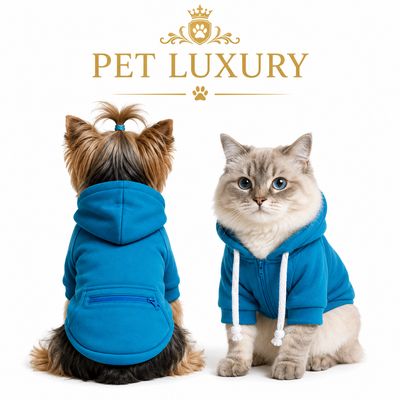 Aqua Blue Dog & Cat Hoodie Jersey with Zipper Pocket - Stretchable Pet Hoodie with Adjustable Drawstring | Everyday Wear