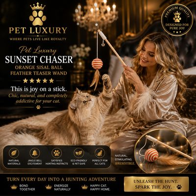 Pet Luxury Sunset Chaser - Orange Sisal Ball Feather Teaser Wand