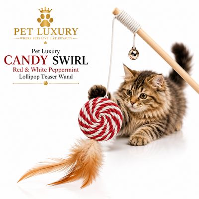 Pet Luxury Candy Swirl - Red & White Peppermint Lollipop Teaser Wand
